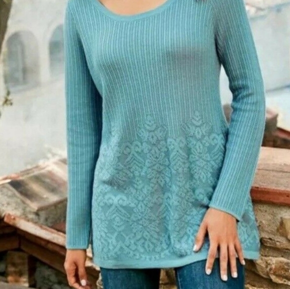 Soft Surroundings Aida Tunic Pullover Sweater Top Blue M - Picture 2 of 10
